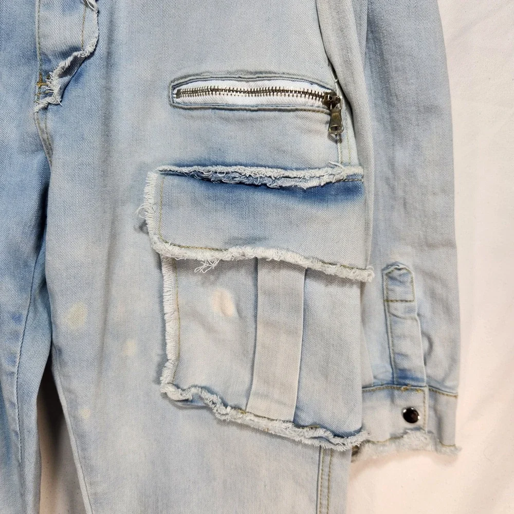 My Boo Brand Distressed High-Waisted Jeans with Tie Belt Size Small Cargo Pocket - Picture 4 of 9